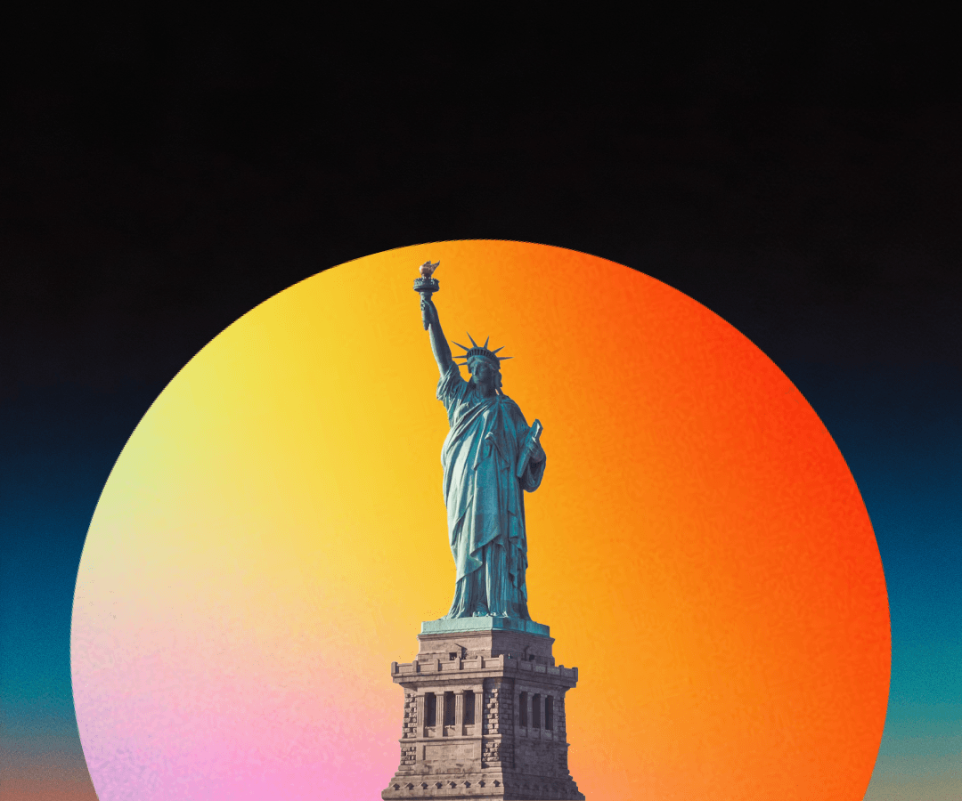 New York skyline with a rising gradient sun