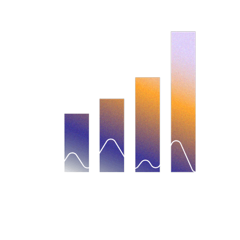 Abstract analytics illustration featuring rising gradient bar charts with a line graph overlay, enclosed by a circular arrow indicating growth or continuous improvement on a dark background