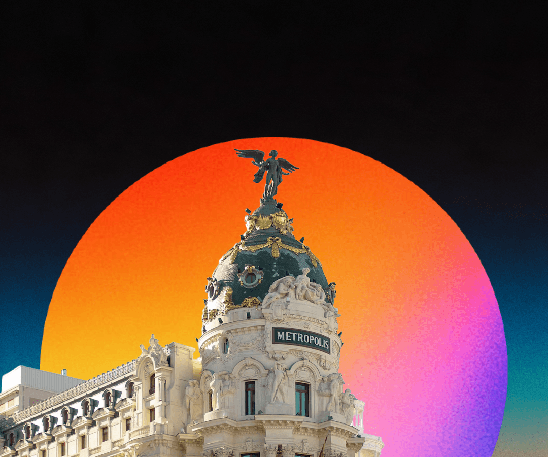 Madrid skyline with a rising gradient sun