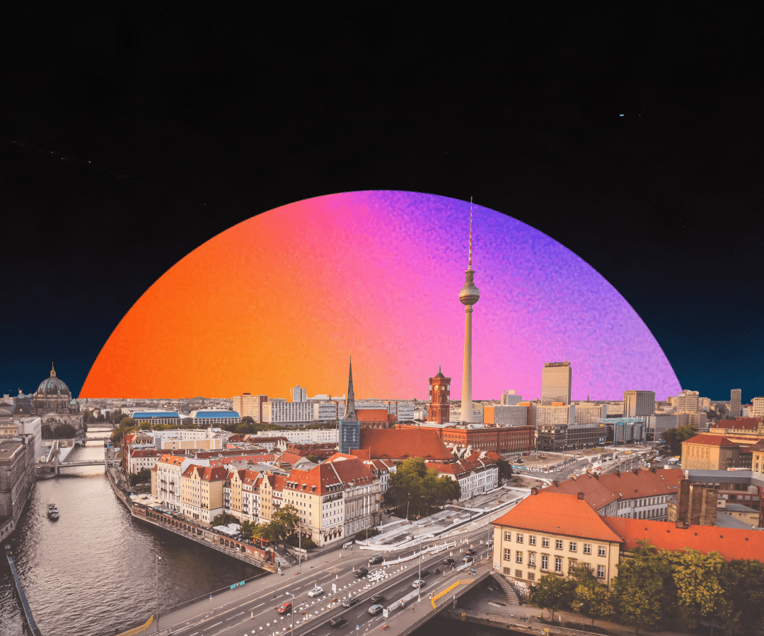 Berlin skyline with a rising gradient sun