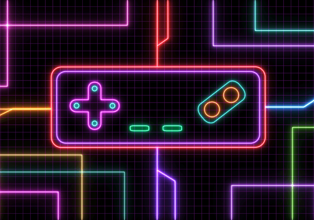 Epic Games neon controller gaming hero illustration