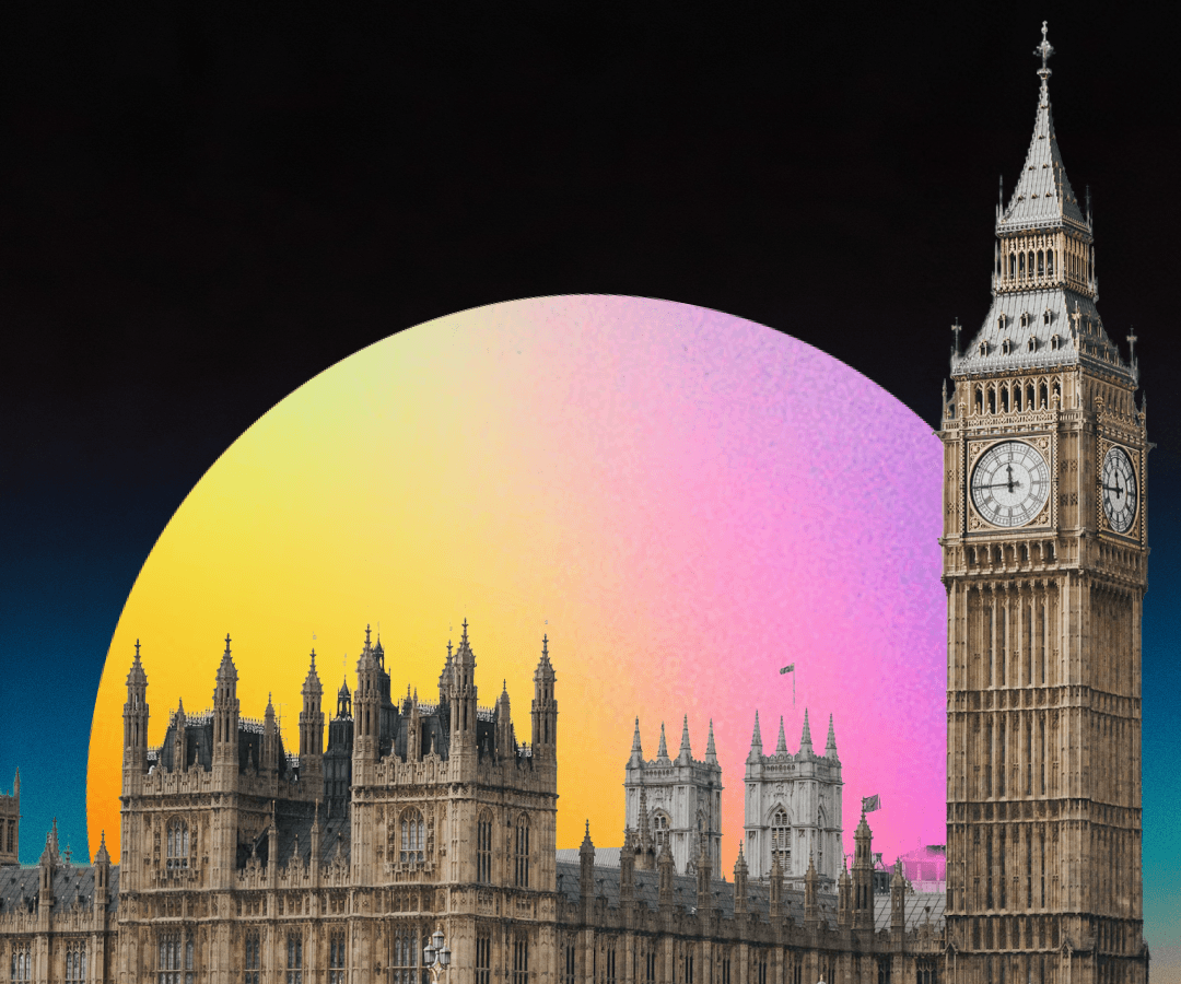 Houses of Parliament and Big Ben with a rising gradient sun
