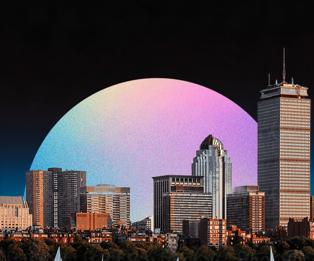 Boston skyline with a rising gradient sun